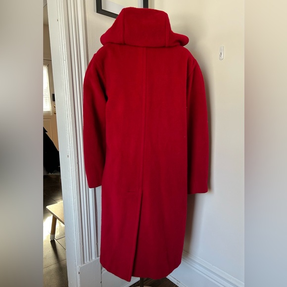 Vintage Red Wool Perry Ellis Coat with Leather Strap Toggles - Picture 2 of 7
